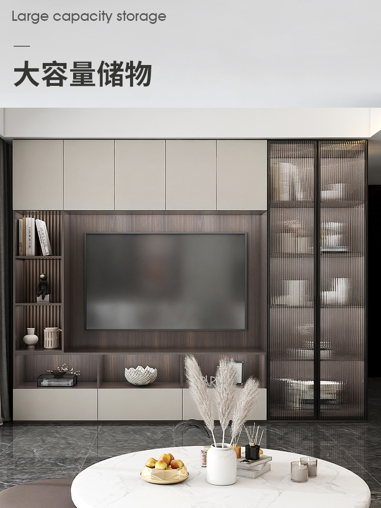現(xiàn)代簡約組合電視柜 輕奢實木與玻璃門的完美結(jié)合，提升客廳儲物美學(xué)